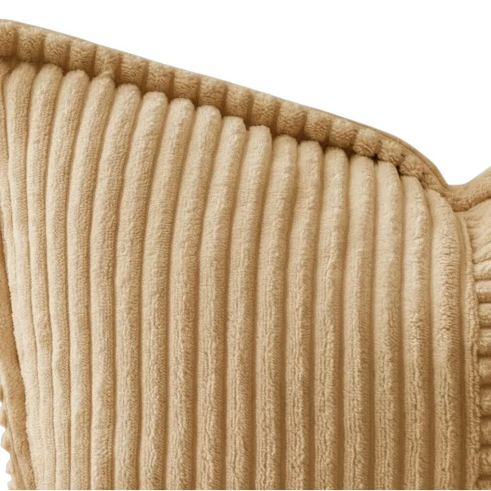 Set Of 2 Pillow Covers With Splicing. 18” X 18” Tan Soft Corduroy